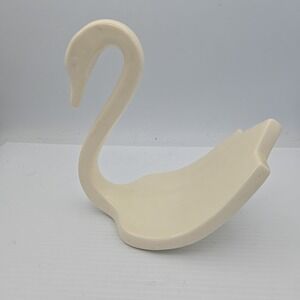 Cream Ivory Vintage Ceramic Swan Soap Washcloth Paper Holder Bathroom Tray 7.5"